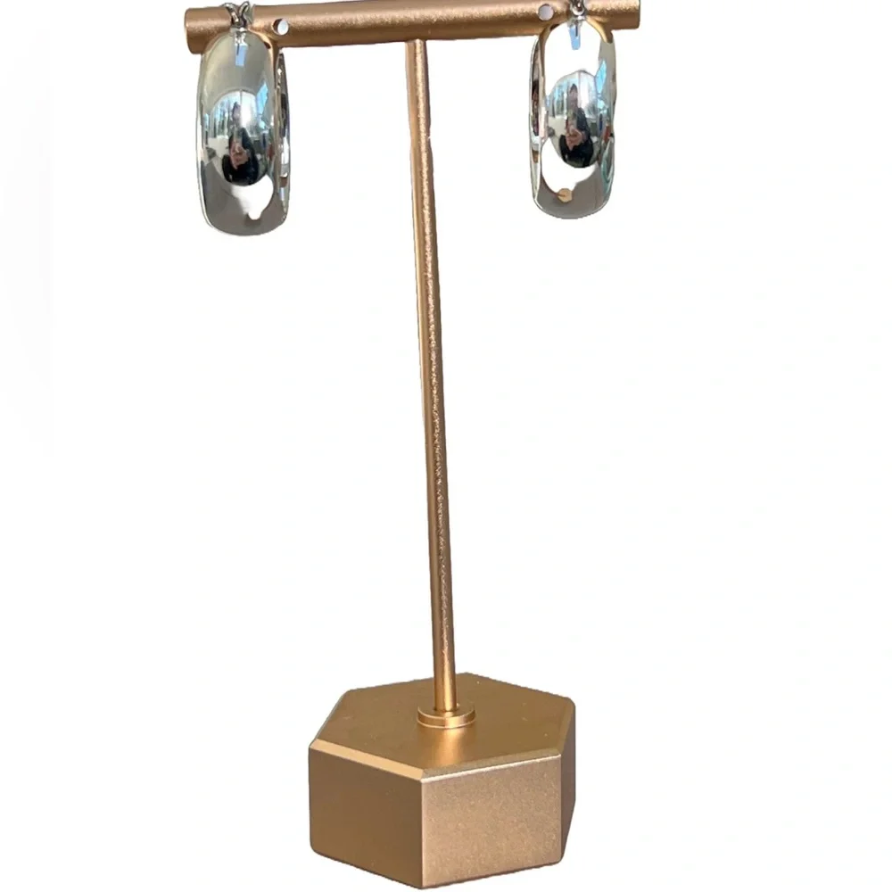 Solid Sterling Silver Chunky Hoop Earrings - Picture 6 of 11